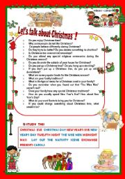 English Worksheet: LETS TALK ABOUT CHRISTMAS