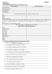 English Worksheet: Reported Speech 