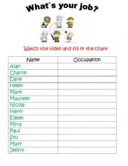 English Worksheet: What`s your job? a video worksheet (key included)