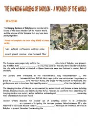 English Worksheet: THE HANGING GARDENS OF BABYLON - Reading and writing