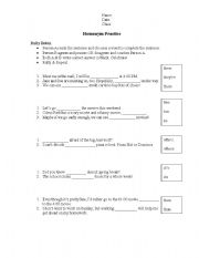 English Worksheet: Simple Homonyms Practice