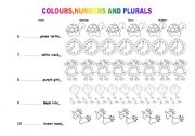 English Worksheet: colours,plurals,numbers(5-10)