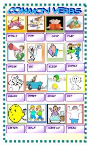 English Worksheet: VERBS PICTIONARY, CAN BE USED AS A POSTER TOO:)