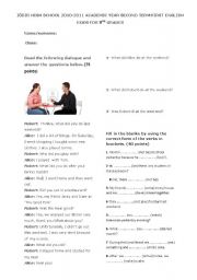 English Worksheet: reading a dialogue and grammar exercises