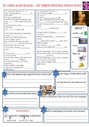 English Worksheet: If I was a rich girl (Gwen Stefani) - If clause + conditional