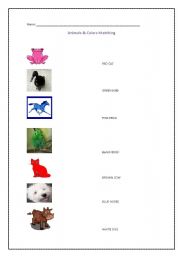 English worksheet: Animals & Colors matching