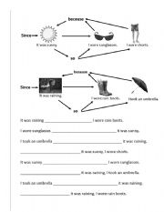 English Worksheet: Weather clothes cause and effect 