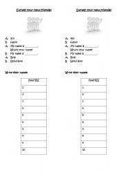 English worksheet: Survey new friends!