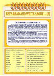English Worksheet: Lets read and write about ....(8) - Hobbies and interests