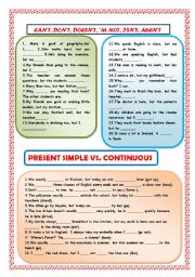 Auxiliaries DO,DOES,ARE,IS,AM & present simple vs continuous