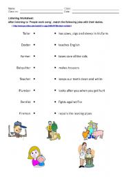 English worksheet: People Work Song (Listening WS)