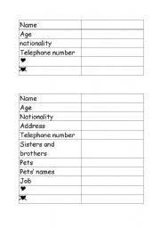 English worksheet: ID cards (pairwork)