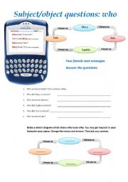 English Worksheet: subject object questions who