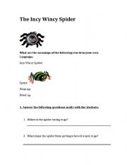 English Worksheet: the incy wincy spider