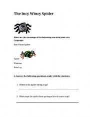 English worksheet: the incy wincy spider