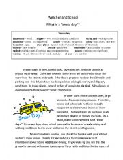 English Worksheet: Weather and School - What is a Snow Day?