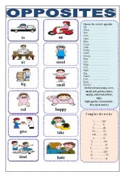 English Worksheet: Opposites