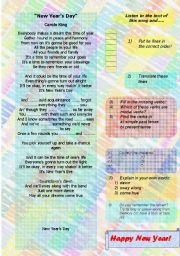 English Worksheet: New Year�s Day - Carol King (Song) with different tasks