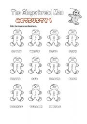 English Worksheet: Gingerbread Man and colors