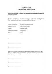 English Worksheet: Ranking Task - Stuck in the Rainforest