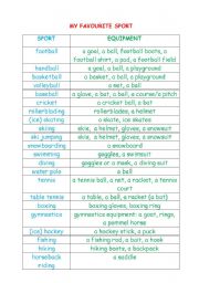 English Worksheet: SPORTS AND EQUIPMENT