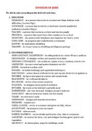 English Worksheet: DIVISION OF JOBS