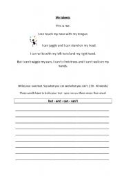 English Worksheet: My talents - text writing guide