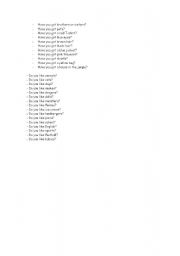 English Worksheet: EASY QUESTIONS