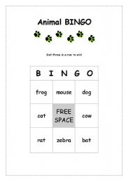 English Worksheet: Animals 6 - Bingo *Editable
