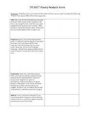 English worksheet: TPCASTT Graphic Organizer