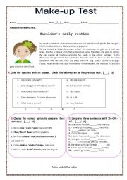 English Worksheet: Carolines daily routine