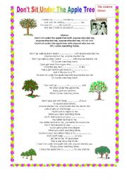 English worksheet: dont sit under the apple tree--The andrew sisters