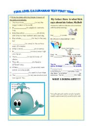 English Worksheet: FIRST LEVEL E.S.O.TEST-SIMPLE PRESENT-DAILY ROUTINES