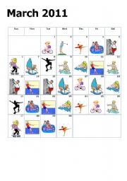 English Worksheet: calendar & sports