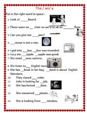 English Worksheet: The , a and an