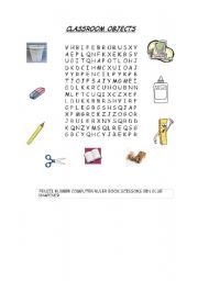 English worksheet: Classroom objects Wordsearch