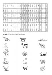 English Worksheet: Animal wordsearch