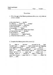 English worksheet: The Articles