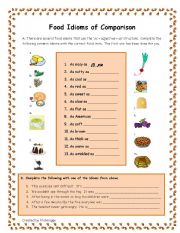 English Worksheet: Food Idioms of Comparisons