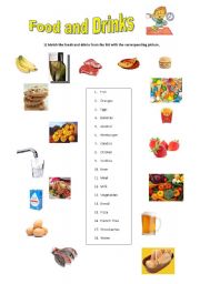 English Worksheet: Food and drinks