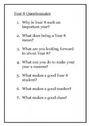 English Worksheet: Beginning of the year questionnaire