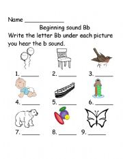 English Worksheet: Beginning Sounds Bb 