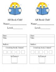 English Worksheet: AR book club bookmarker