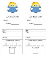 English worksheet: AR book club bookmarker