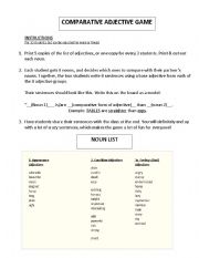 English Worksheet: Comparative Adjective Game