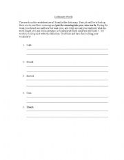 English Worksheet: Dictionary Words