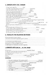 English Worksheet: TOO ENOUGH QUANTIFIERS