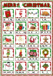 English Worksheet: Christmas vocabulary - gap filling 