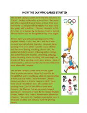English Worksheet: HOW THE OLYMPIC GAMES STARTED, History