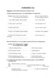 English worksheet: present continuous